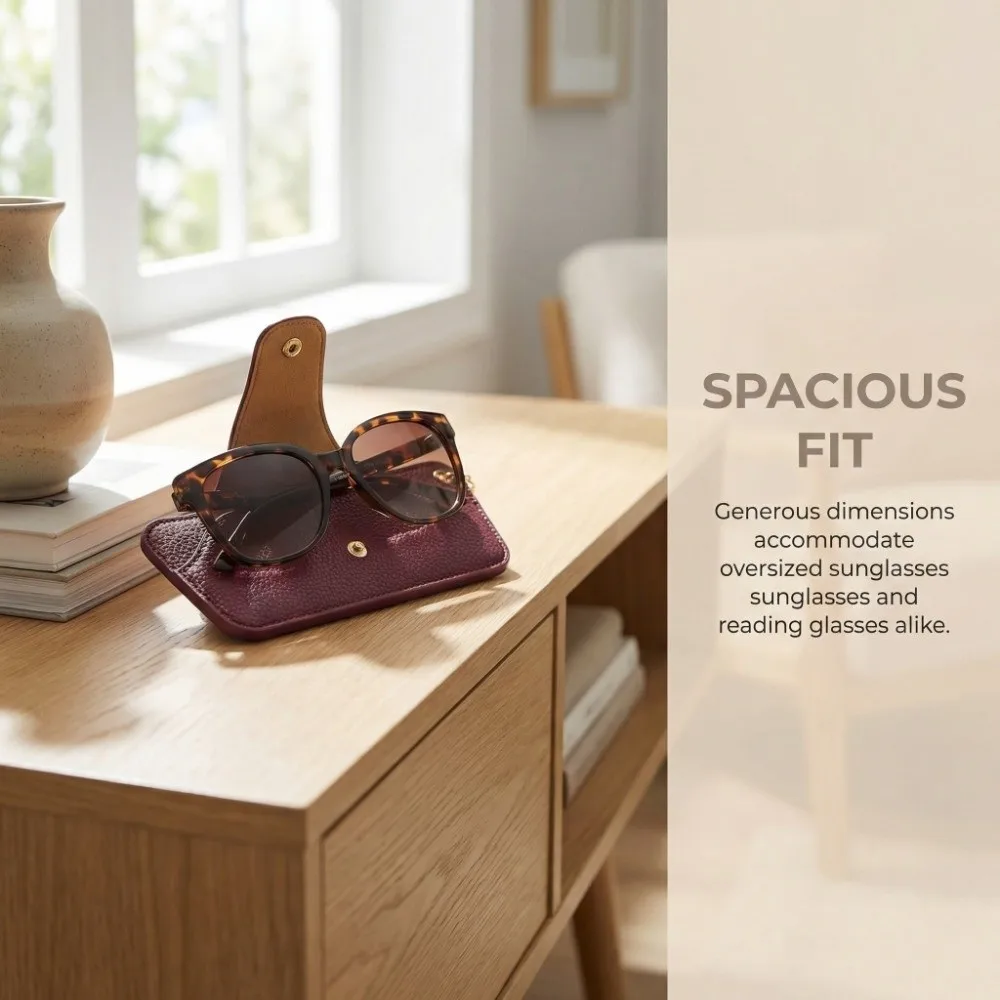 Retro PU Leather Glasses Case with Bag Pendant Solid Color Reading Glasses Storage Bag Chain Snap Button Eyewear Protector Women