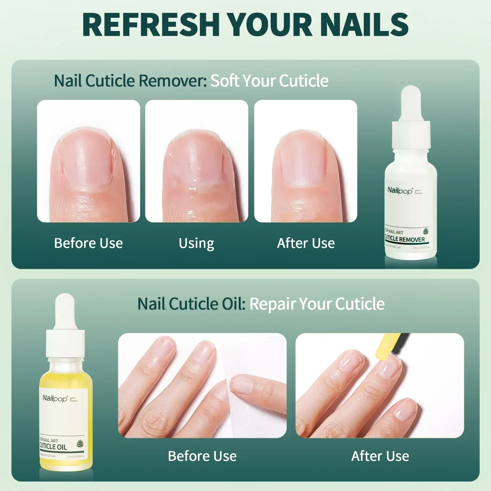 Nailpop óleo de cutícula e amaciante para unhas 1 peça 20ml removedor de cutícula fortalecedor protetor de cutícula hidratante kit de manicure