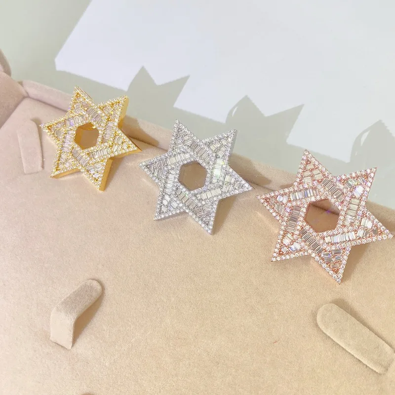 Iced Out D Color Moissanite Star Pendant 925 Sterling Silver Plated White Gold Hiphop Rock Jewelry Pass Diamond Tester with Gra