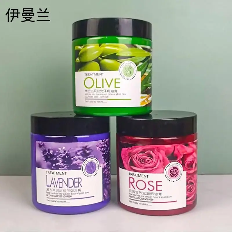 YiManLan 800ml Olive Hair Mask Lavender Rose Deep Moisture Nourish Smooth Shine Frizz Control Repair Conditioner