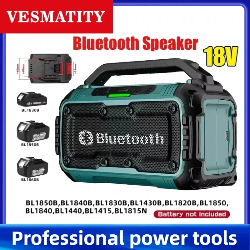VESMATITY Waterproof Bluetooth Speaker USB Type-C Port Charge Loudspeaker Stereo Surround Tools For Makita Battery Pro Prime