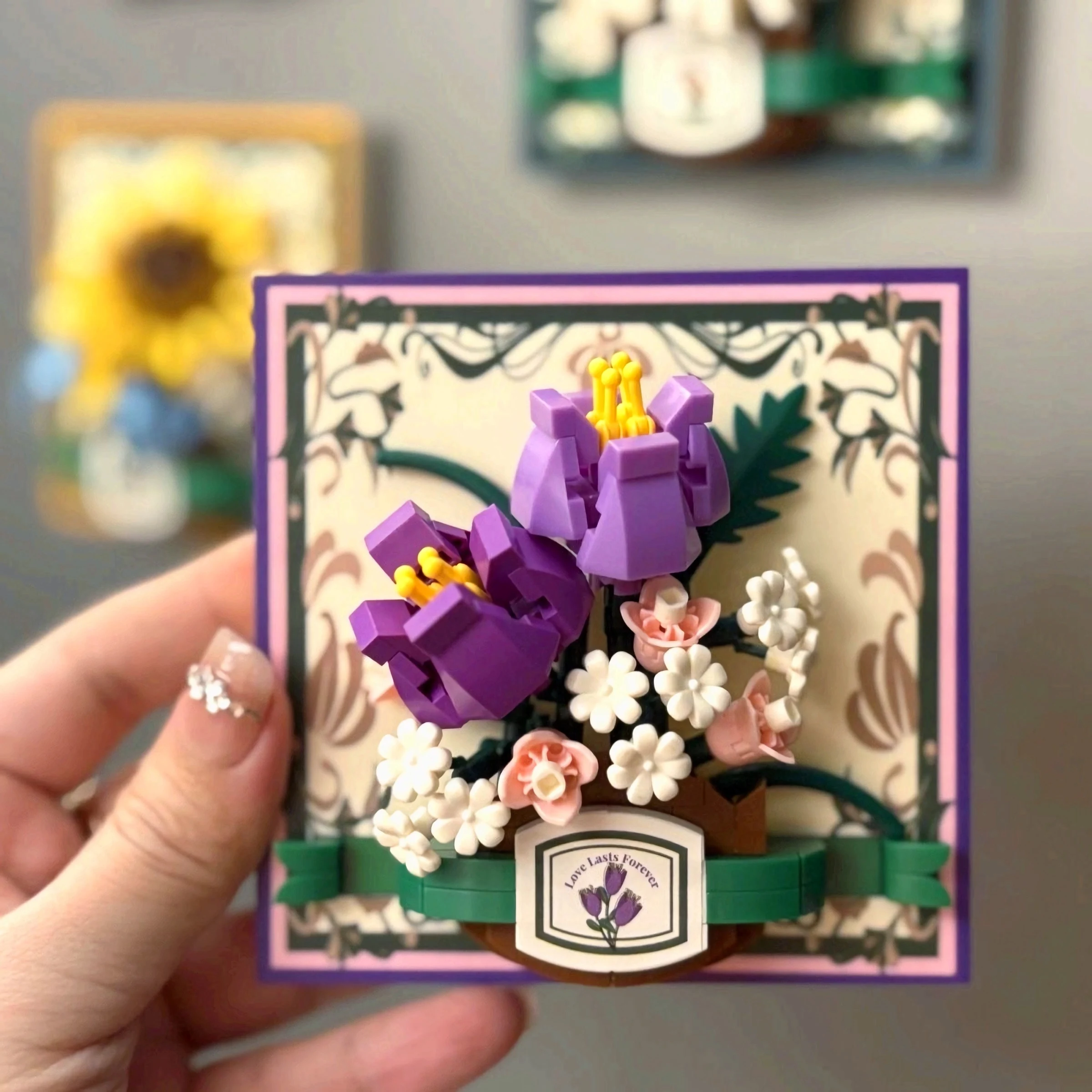 Kids Toys 3D Picture Frame Rose Sunflower Chrysanthemum Tulip Plastic Flower Building Block Set Micro Diamond Brick Holiday Gift