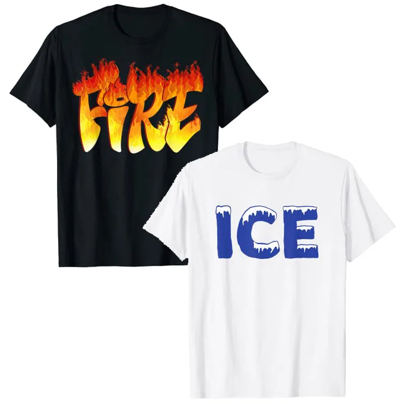 Funny Fire and Ice Costume Halloween Family Matching Women Men T-Shirt Gift Graphic Tee Top Couples Boyfriend Girlfriend Clothes