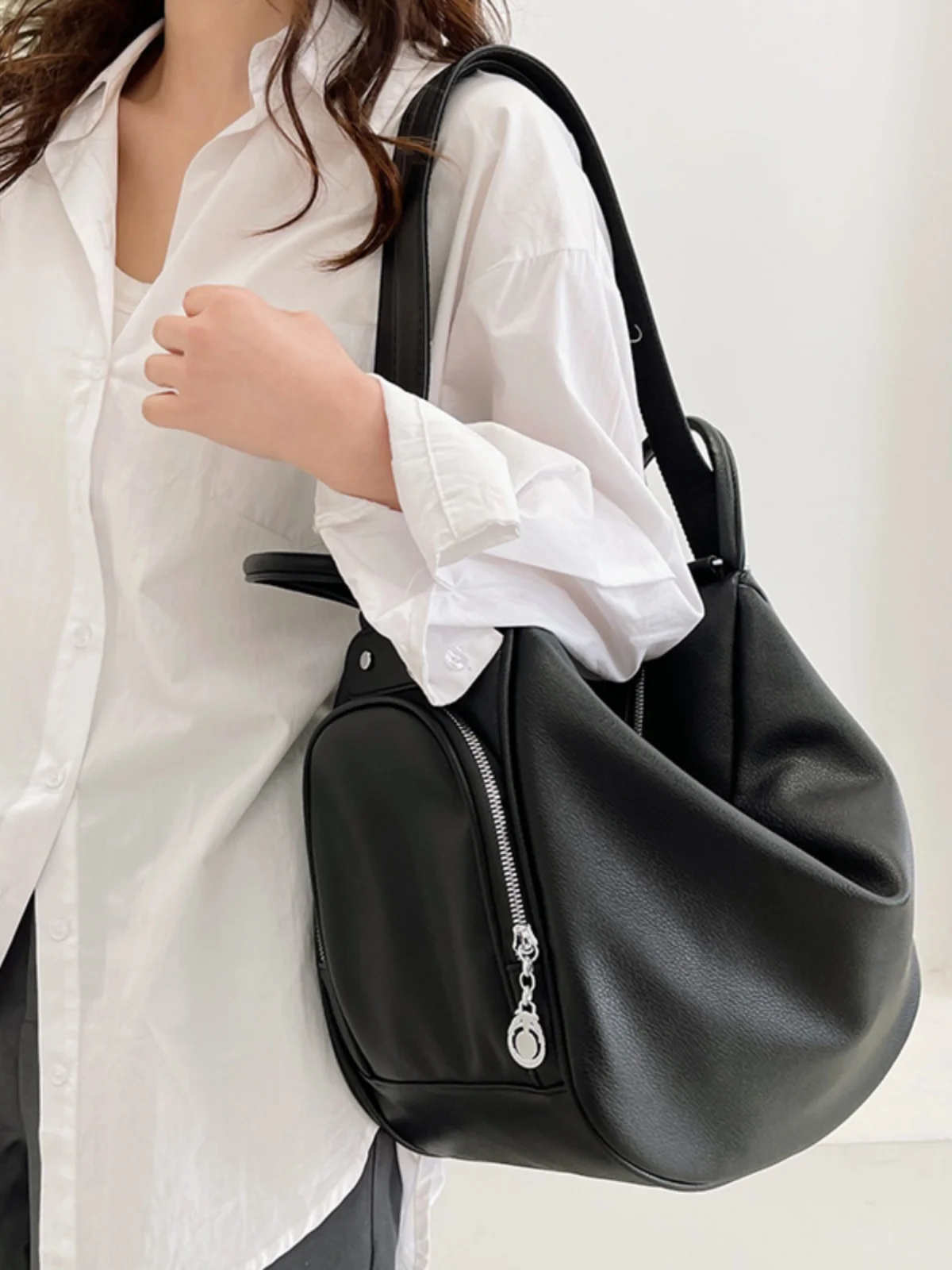 Casual Travel Women's Bapa Versatile Simple Double oulder Bag Student Bookbag Soft Surface Zipper Closure Pure Color
