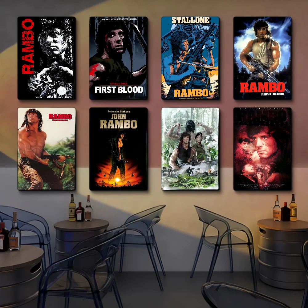 Movie Rambo First Blood Movie Sticky Posters Whitepaper Sticker DIY Room Bar Cafe Posters Wall Stickers
