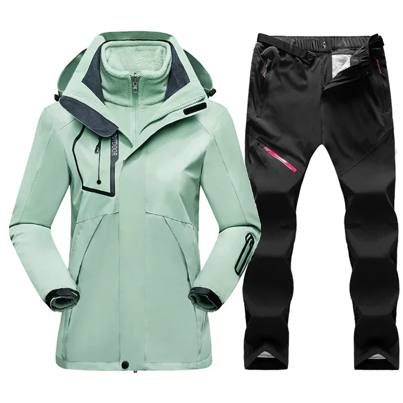 Tuta da sci invernale per donna Giacca da sci in pile impermeabile Pantaloni Tute da snowboard da neve da donna Sport femminili Set da sci caldo e traspirante