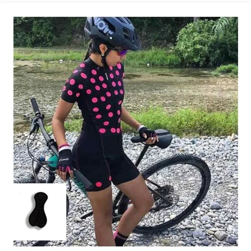 Women\'s Cycling Jersey Set, Summer Biking Clothes Road Bike Shorts Padded Outfit Bicycle Shirts Short Sleeve Triathlon Jumpsuit