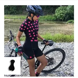 Women's Cycling Jersey Set, Summer Biking Clothes Road Bike Shorts Padded Outfit Bicycle Shirts Short Sleeve Triathlon Jumpsuit