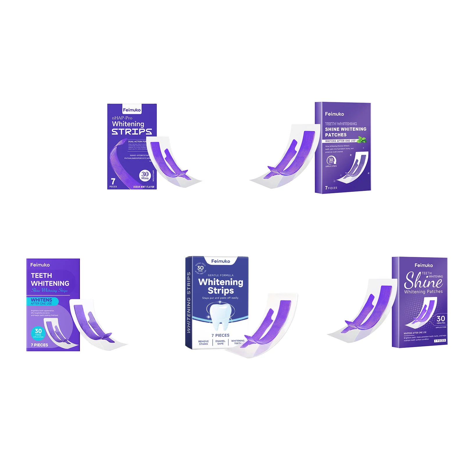 Feimuko Purple Teeth Whitening Strips Color Correction Coffee Wine Clean Stain Remover Mint Brighten Natural Gloss Teeth Strips