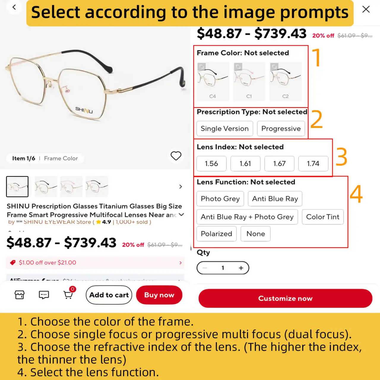 Cat Eye Frame Occhiali da vista da donna Occhiali di grado multifocali Lenti ottiche che bloccano la luce blu vicina e lontana con ricetta