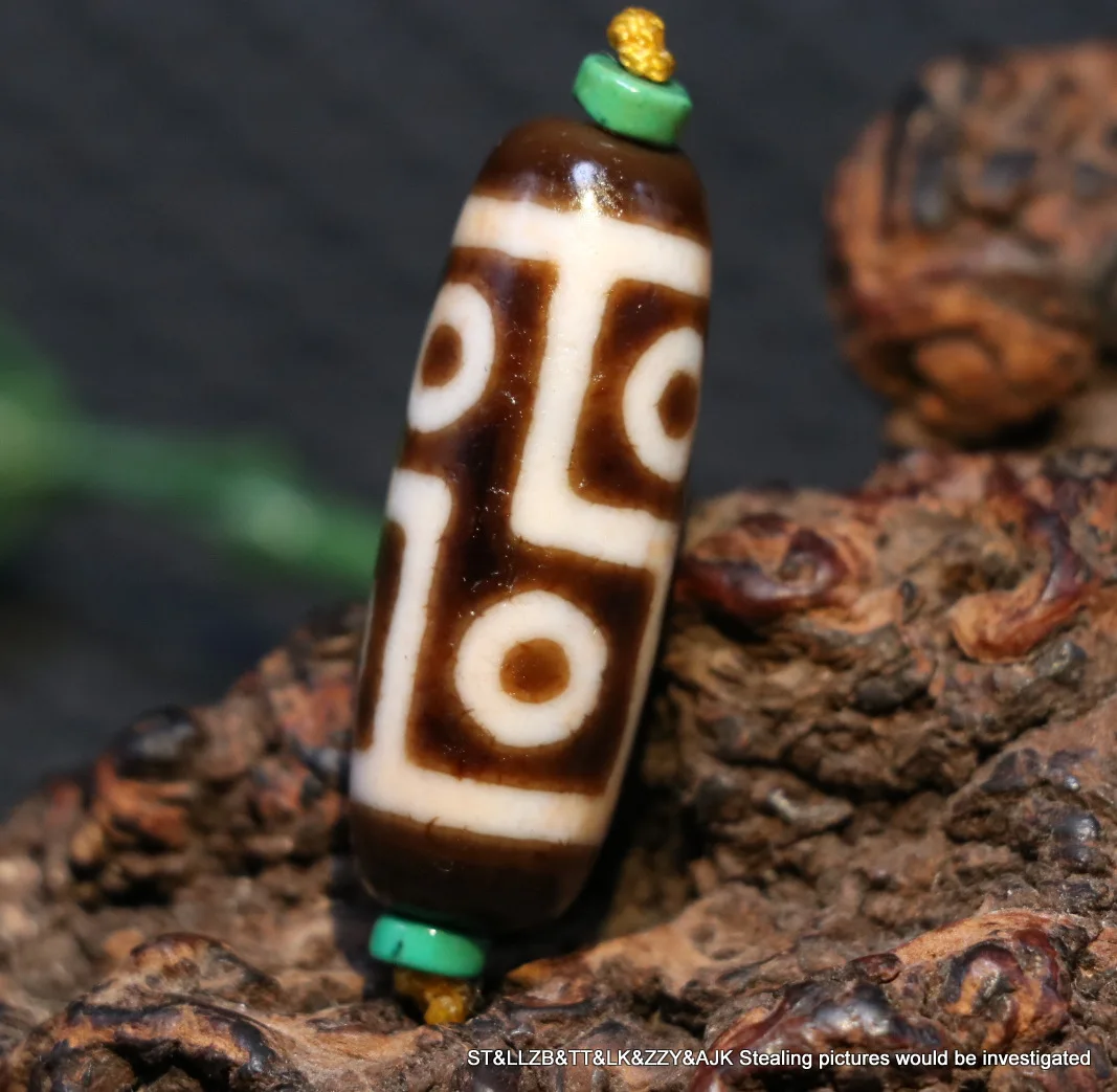 

No.210126N14 Energy Tibetan Old Agate Cinnabar Dots Fold Line 6 Eye dZi Bead Amulet Totem LZK LKbrother Saurces