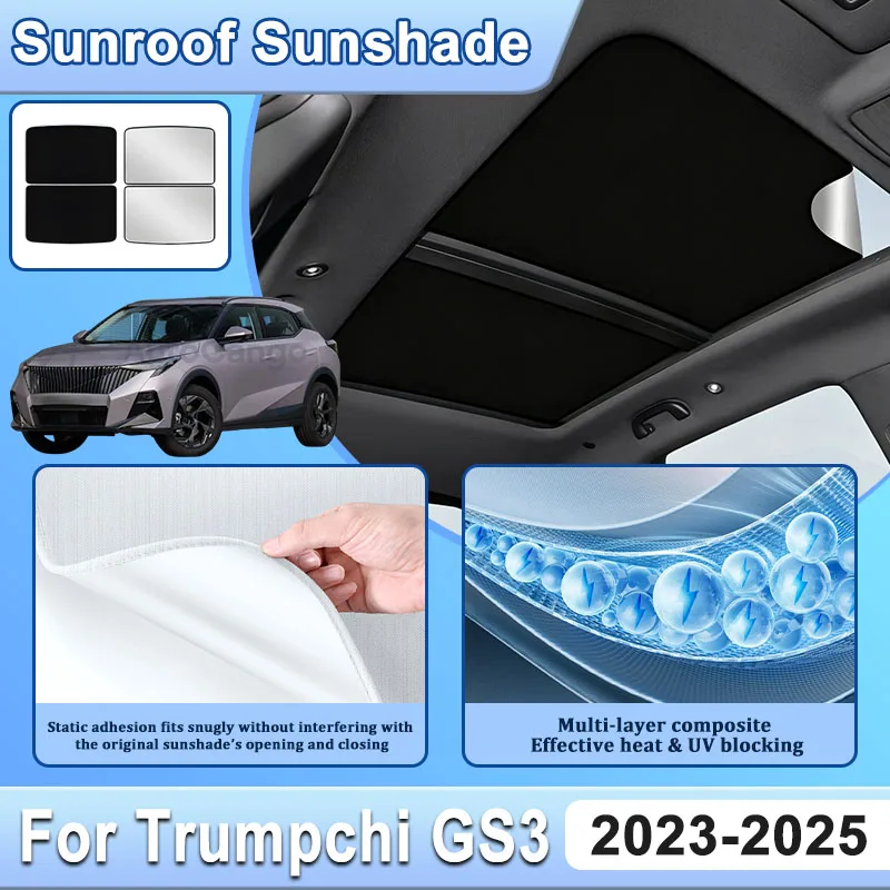 Car Sunshades For Trumpchi GS3 Accessories Yingsu GAC Emzoom 2023~2025 Sunroof Shades Electrostatic Adsorption Skylight Visors