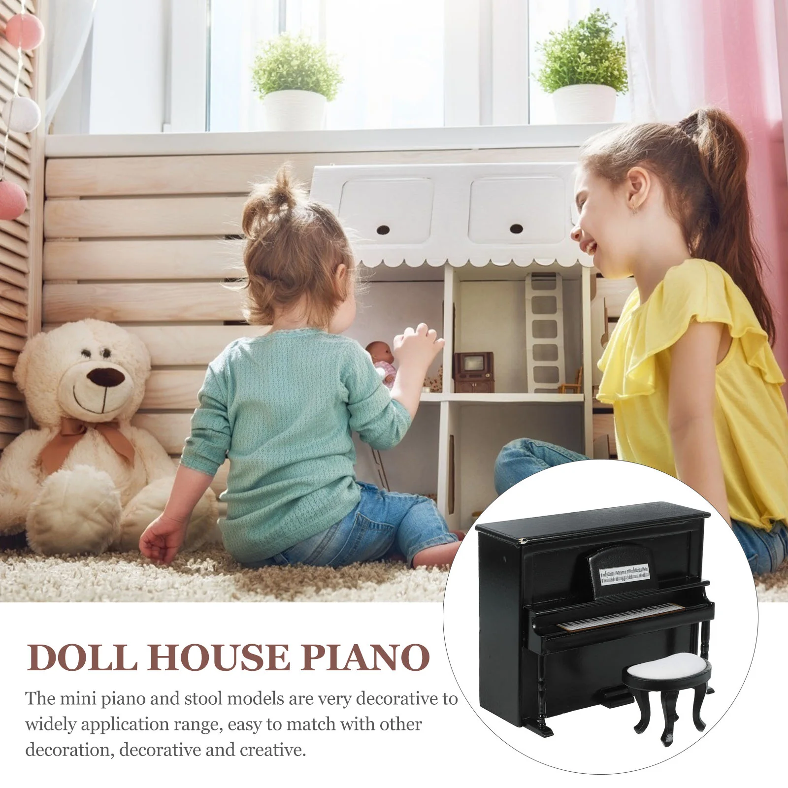 Puppenhaus Mini-Möbel Modell aufrechtes Klavier und Bank dekorative Ornamente Set Miniatur Grand Tiny Homes