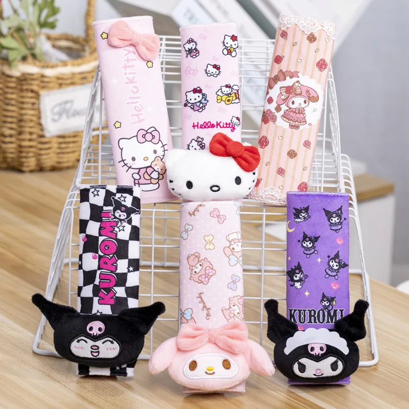 

2025 Sanrio Car Seat Belt Cover Cinnamonroll Kuromi My Melody Cartoon Seat Belt Cover Kawaii Car Decoration Parts