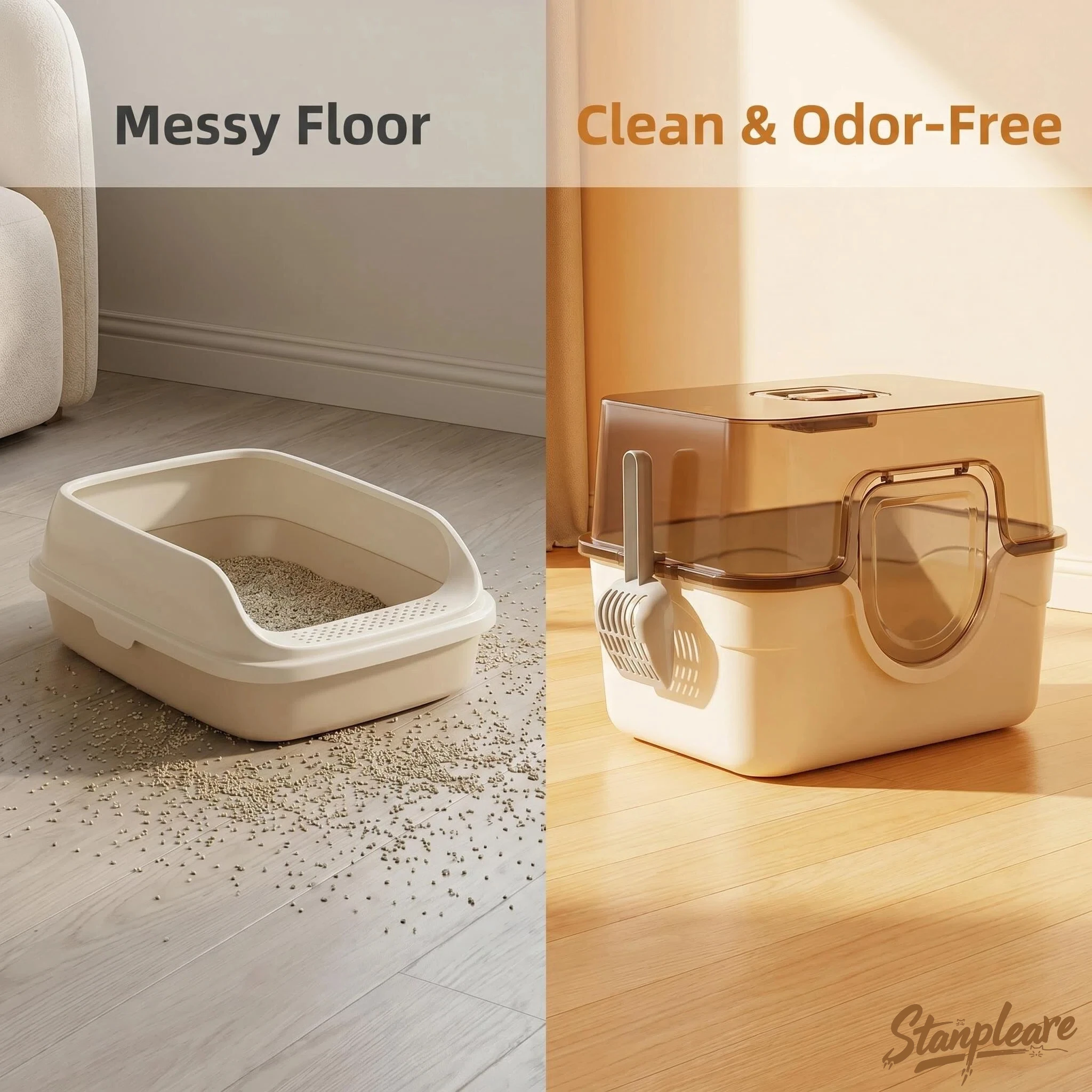 Fully Enclosed XXL Cat Litter Box High Fence Splash Proof Semi Transparent Odor Resistant Cat Toilet With Litter Scoop view 4