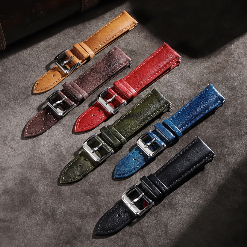 Винтажный ремешок из воловьей кожи 20 мм 22 мм для Huawei GT5 4, быстросъемный ремешок для умных часов для Samsung Galaxy Watch 6 5, браслет ручной работы