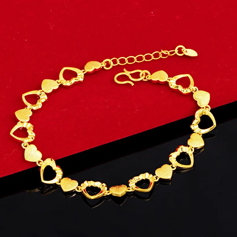 Romantic Heart 18K Gold Bracelet for Men Women Wedding Engagement Jewelry Luxury Chain Bracelet Not Fade Fine Jewelry Gifts