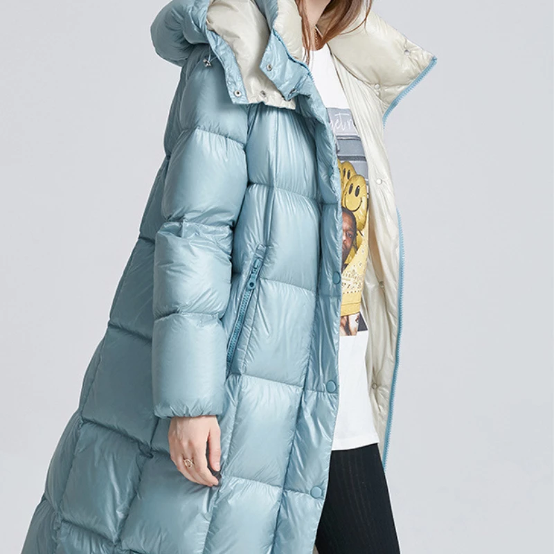 Women\'s Down Jacket Winter Coat Female Windproof Thickened Warm Hooded Outerwears Color Clash Casual High Street Puffer Coats