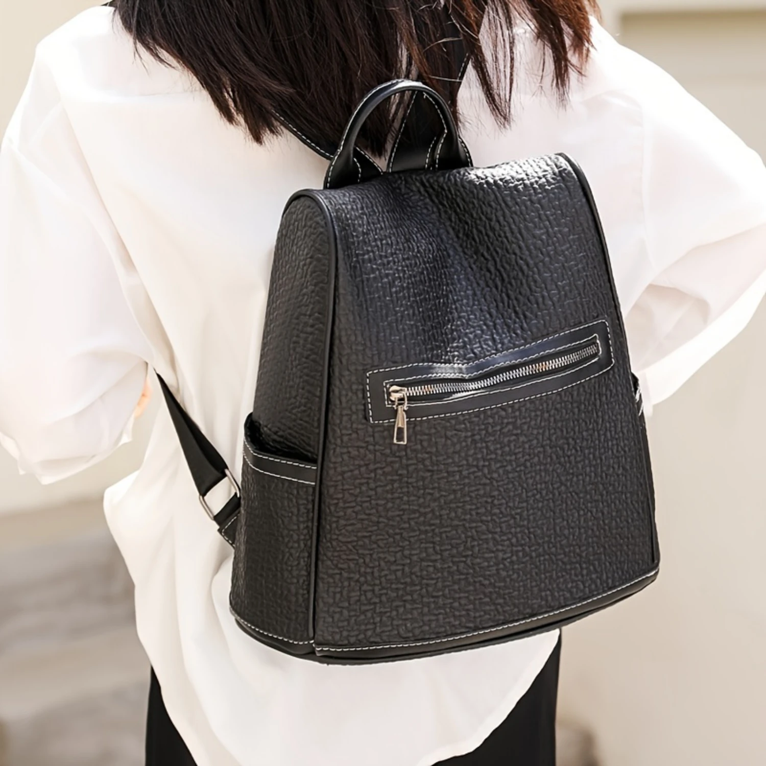 Fashion Ruched Textured Backpack, Casual Anti-theft Travel Daypack, PU Leather Commuter Schoolbag
