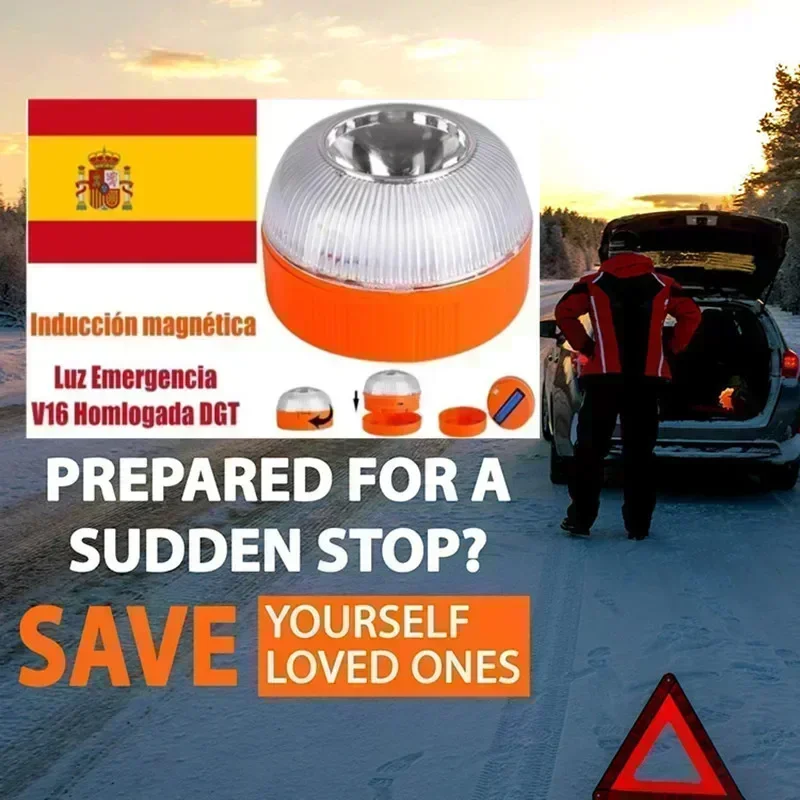 Newest V16 Portable Emergency Light Car Emergency Beacon Light DGT Orange Magnetic Induction Strobe Light Waterproof Flashlight