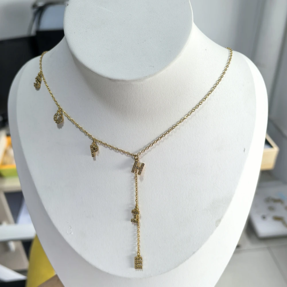 Custom Zirconia Initials Necklace Women Gifts Stainless Steel Gold Color Zircon Letters Name Y Shape Necklace Jewelry