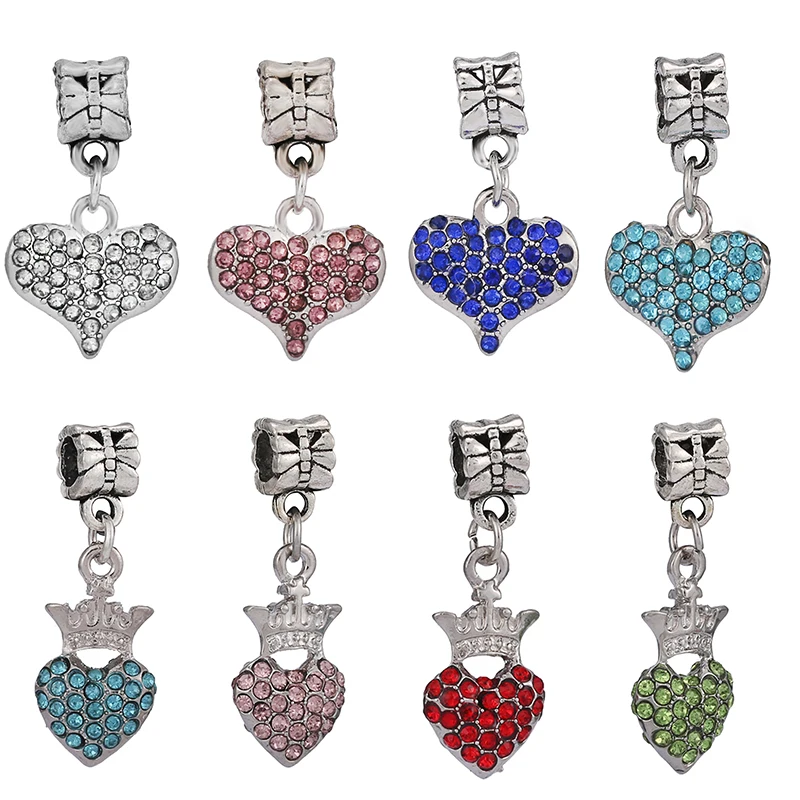 10Pcs/Lot Rhinestone Heart-shaped Crown Charm DIY Charm Pendant To Make Women's Bracelets, Bangles Necklaces And Fine Gifts