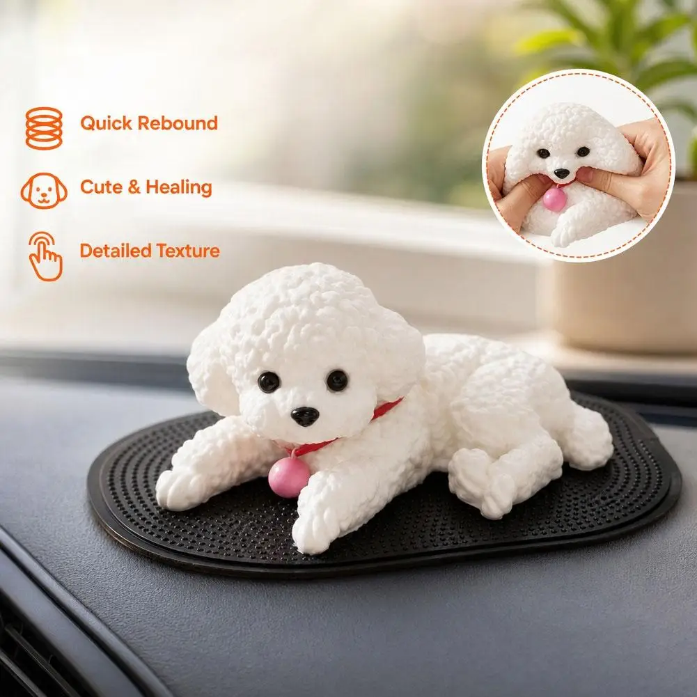 Realistic Lying Teddy Dog Car Dashboard Ornament Stress Relief Squishy Fidget Toys Car Interior Home Desktop Decoration Gift