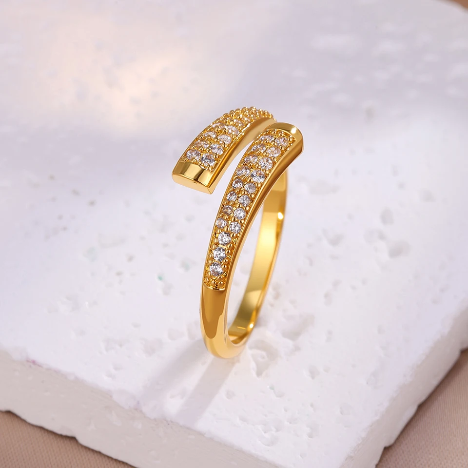 Yupsk Neues luxuriöses, elegantes, silberfarbenes, goldfarbenes Kupfer-Armband-Ring-Set für Frauen, funkelnder, brillanter Zirkon-Schmuckzubehör – Detail 11