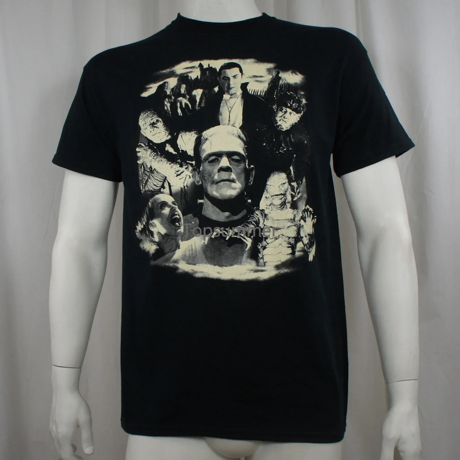 

2019 Men Fashion Color Fashion O-Neck Casual Universal Monsters Collage Dracula Frankenstein Bride Glowk Orean T-Shirts