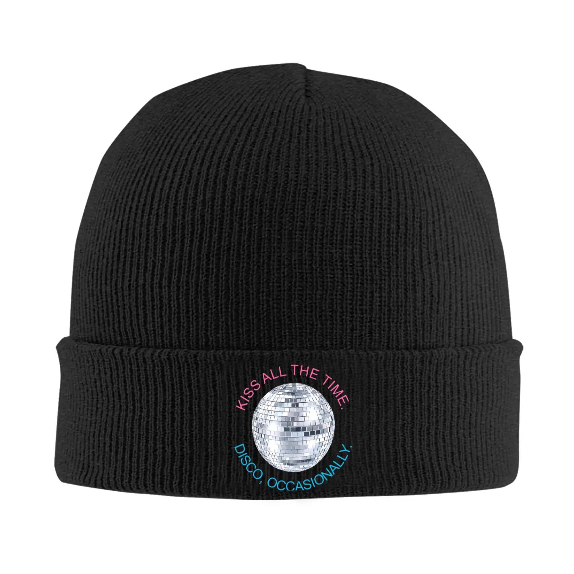 Kiss All The Time Disco Knitted Hat for Women Men Beanie Winter Hat Acrylic Muisc Warm Melon Cap