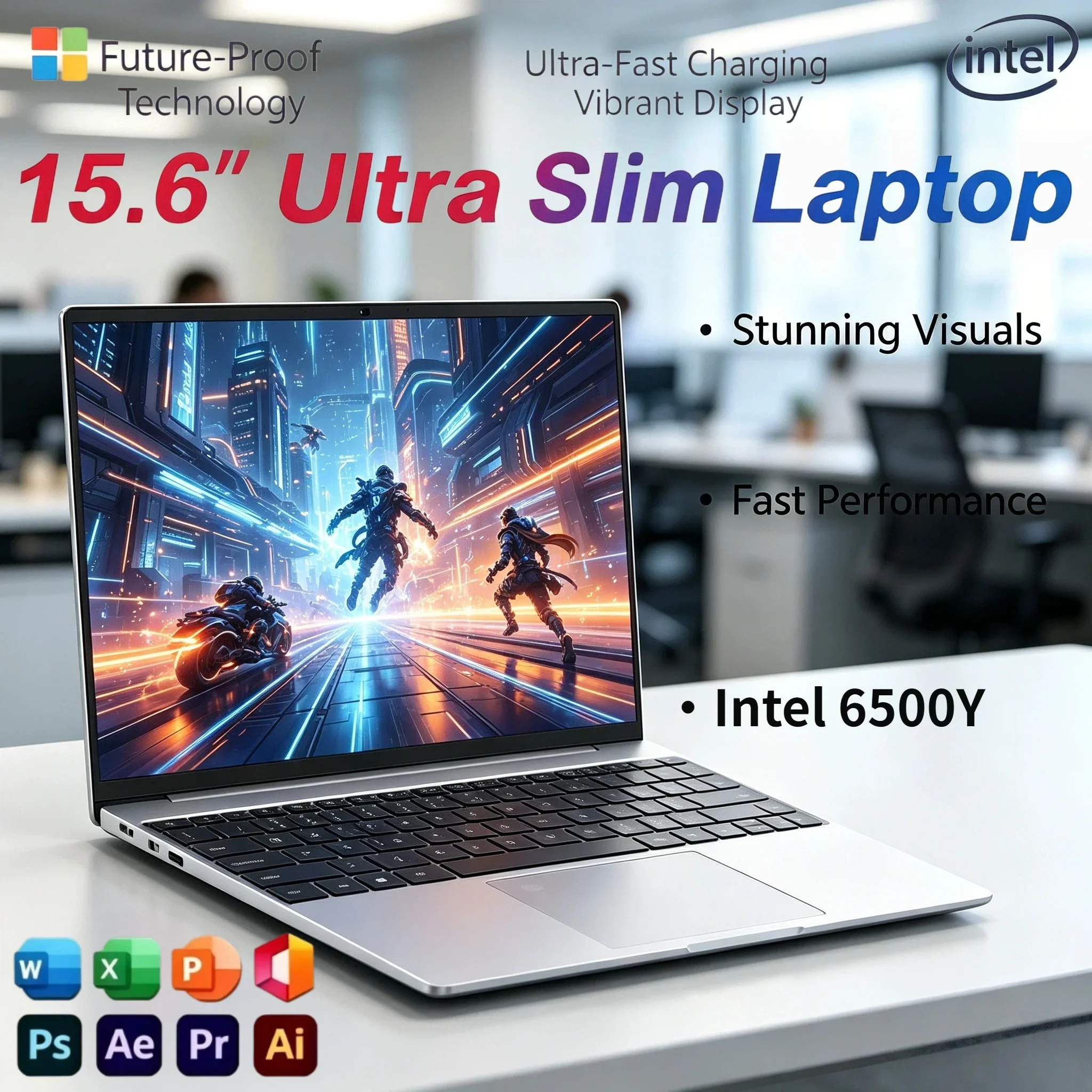 Portátil Intel Pentium Gold 6500Y con Pantalla Grande de 15.6 Pulgadas, 32 GB de RAM, SSD de 2 TB, Windows 11 Home, Batería de 5000 mAh, Teclado Retroiluminado, Huella Dactilar, 8K