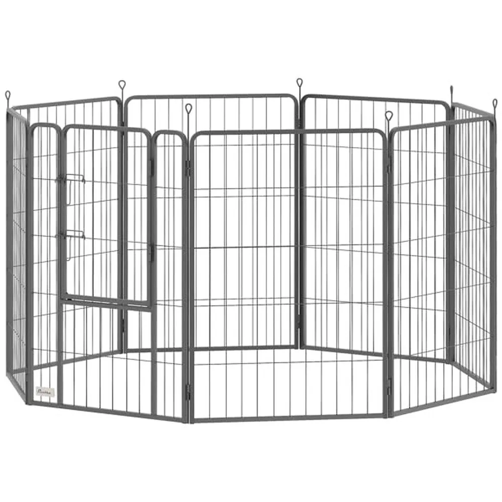 8 Panel Dog Playpen Pet Gate Steel 39.4