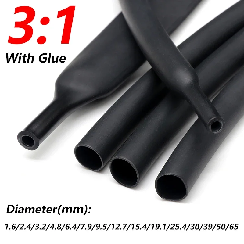 

3:1 Heat Shrink Tube With Glue Double Wall 1.6/2.4/3.2/4.8/6.4/7.9/9.5/12.7/15.4/19.1/25.4/30/39/50mm Heat-shrinkable Sheath DIY