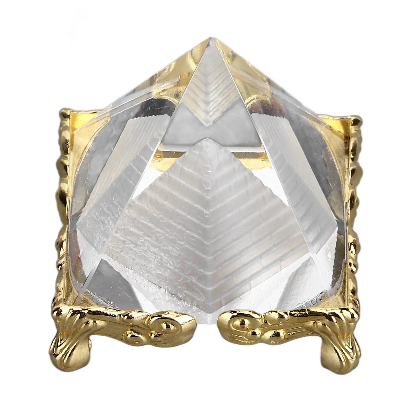 Crystal Pyramid Figurine for Prosperity - 4x4.5cm Prism Meditation Decor with Gold Stand