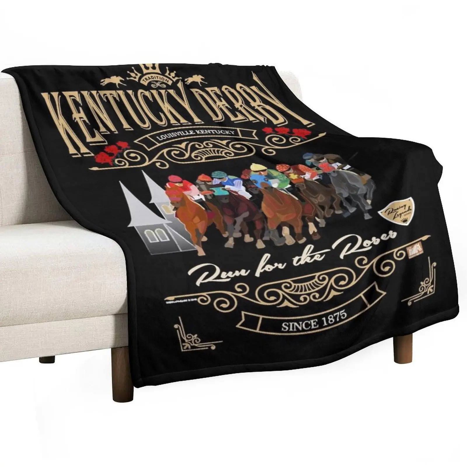 

Kentucky Derby Run for the Roses Horse Racing Masks Throw Blanket Hairy Bed Moving christmas gifts Blankets