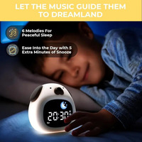 Bright Alarm Clock with Sleep Trainer Dog Design Toddler Night Light USB Powered 8 Colors & 6 Sounds Sound Machine for Kids