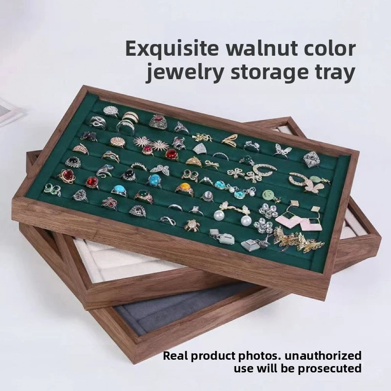 High-end North America Walnut Jewelry Tray Bracelet Ring Display Stand Counter Top Real Wood Storage Counter European Style Box