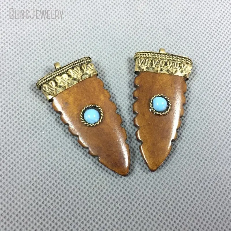 11Pcs Tibetan Brown Ox Turquoise Arrow  Bull Horn Pendant Bohemian Buffalo Bone Bag Keychain Charm Jewelry Making