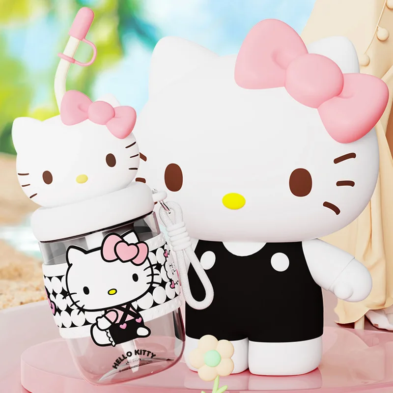 

Hello Kitty Sanrio cartoon pocket kawaii tritan cup cute drinking straw water cup for girls anime accessories