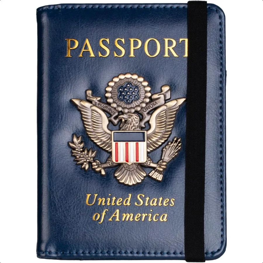 

RFID Blocking Passport Holder for Women Men Leather Passport Travel Wallet with Metal 3D Metal Badge Travel Document Holder Cov