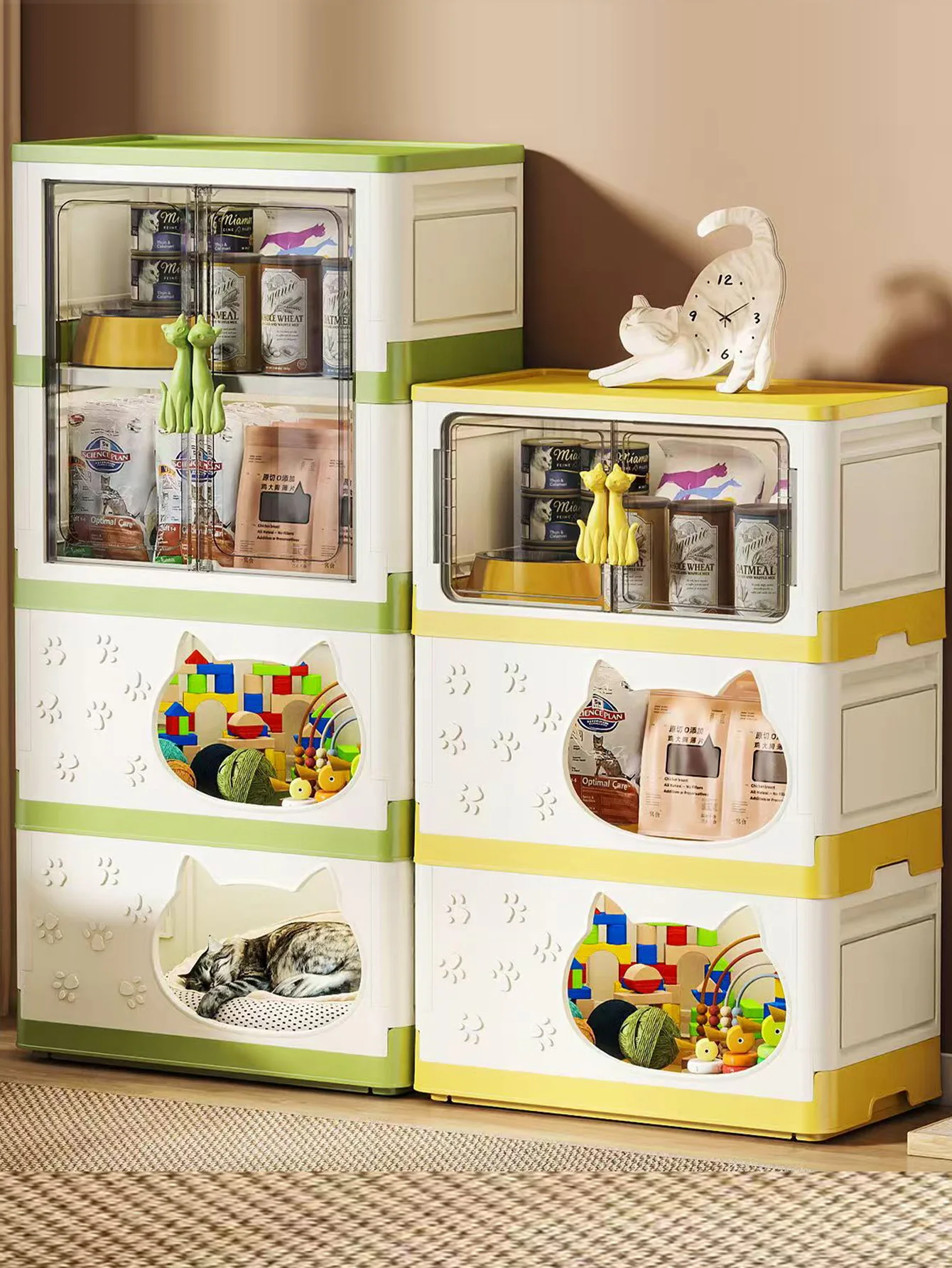 منزل قطط مزدوج الطبقات لجميع المواسم للدفء والأمن في الشتاء تصميم نصف مغلق مأوى للحيوانات الأليفة عش مريح للقطط #3