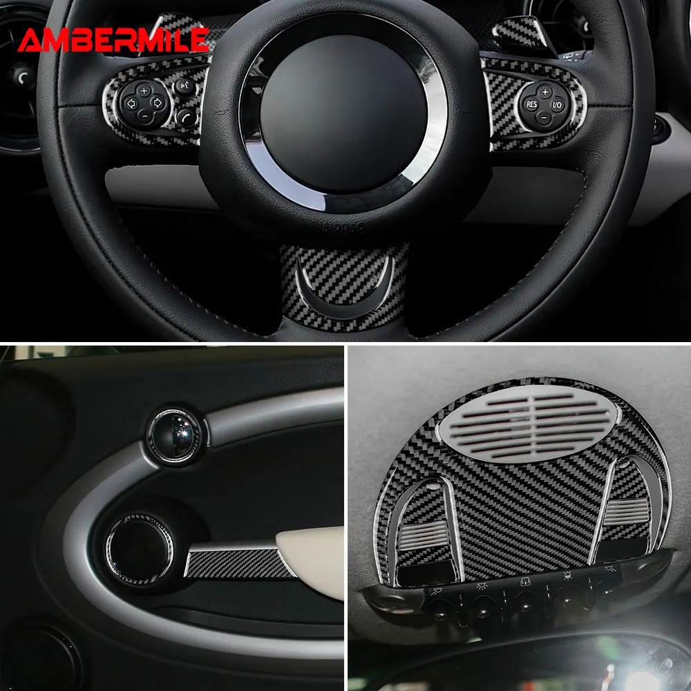 Carbon Fiber for Mini Cooper Hardtop R56 Clubman R55 Convertible R57 Accessories Car Steering Wheel Gear Shift Panel Sticker