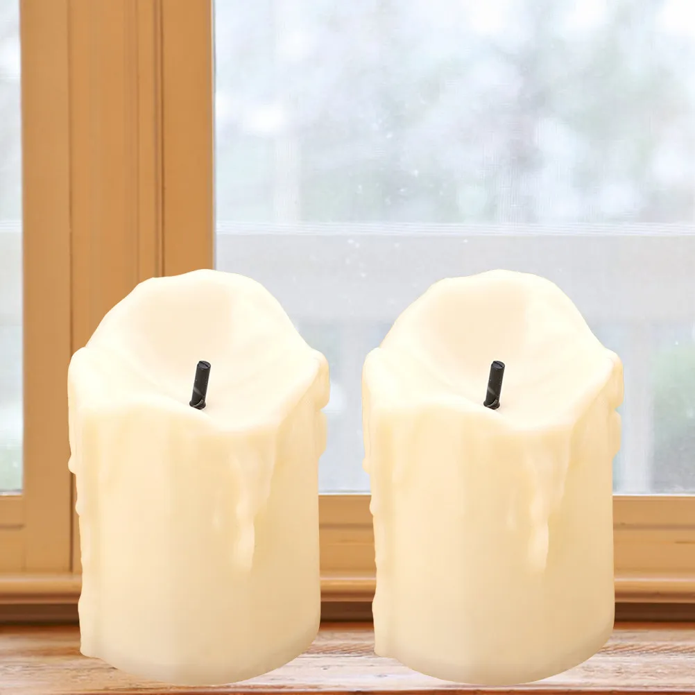 2Pcs Electronic Flameless Lights Black Wick LED Simulation Flickering Lamps Decorative Night Light for Party Home