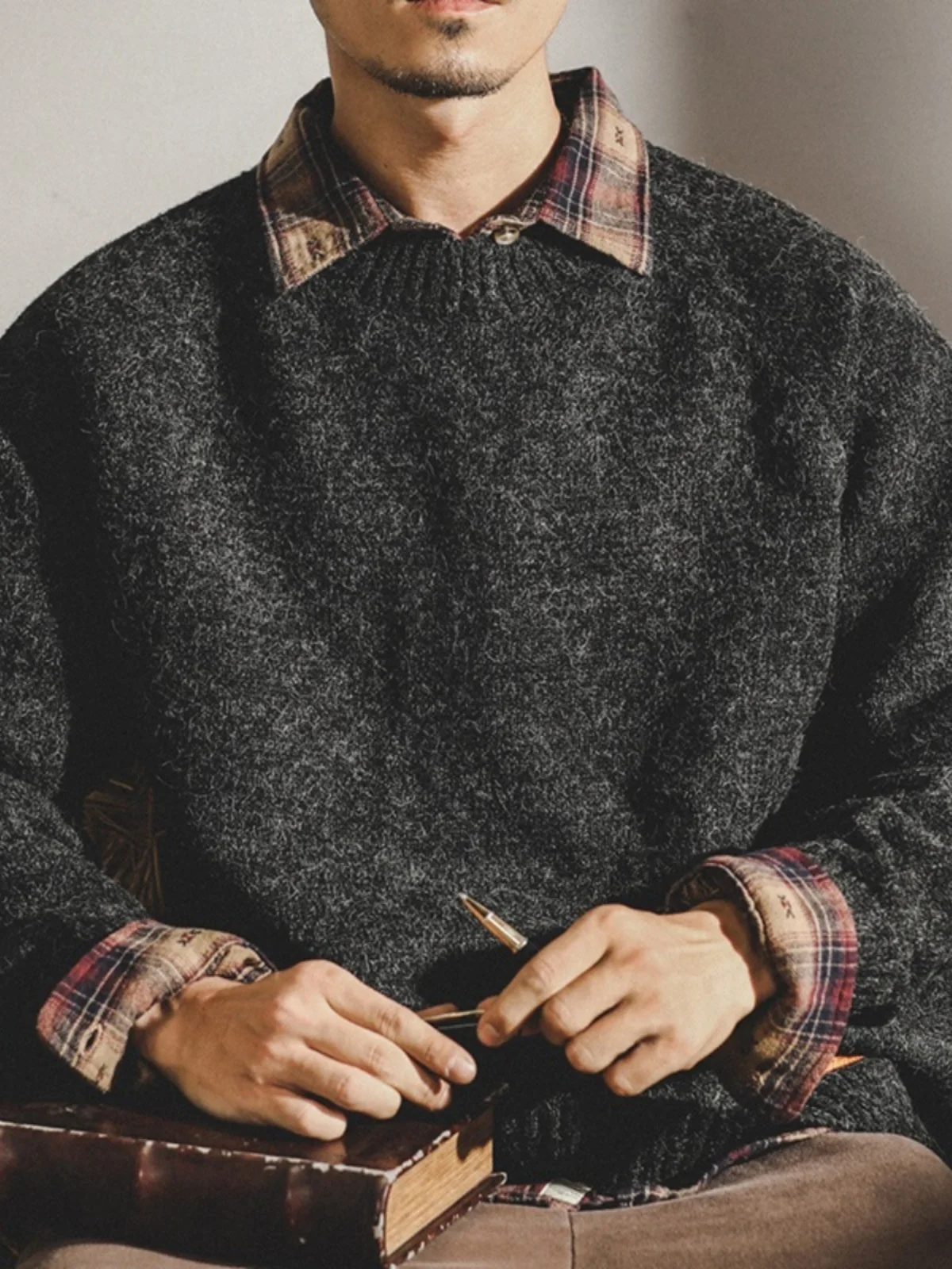 

Retro American Sle Men's Knitwear round Ne Loose Fit Classic Winter Sweater Casual Faion Basic Matching Polyester Fiber