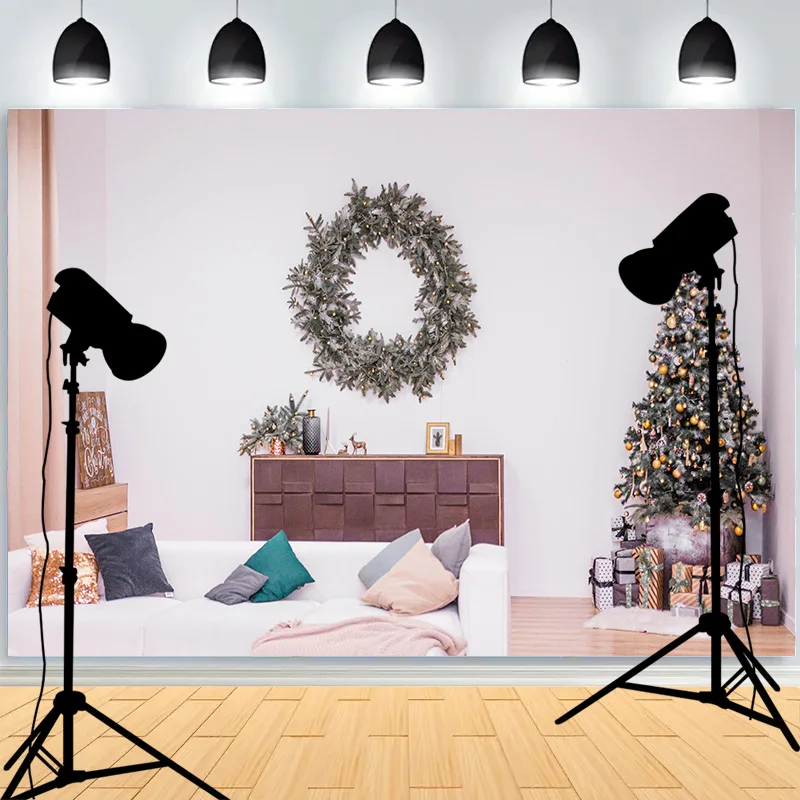 Winter Christmas Wonderland Festive Windows Photography Background Candles Lanterns Birthday Party Photo Studio Backdrops KL-06