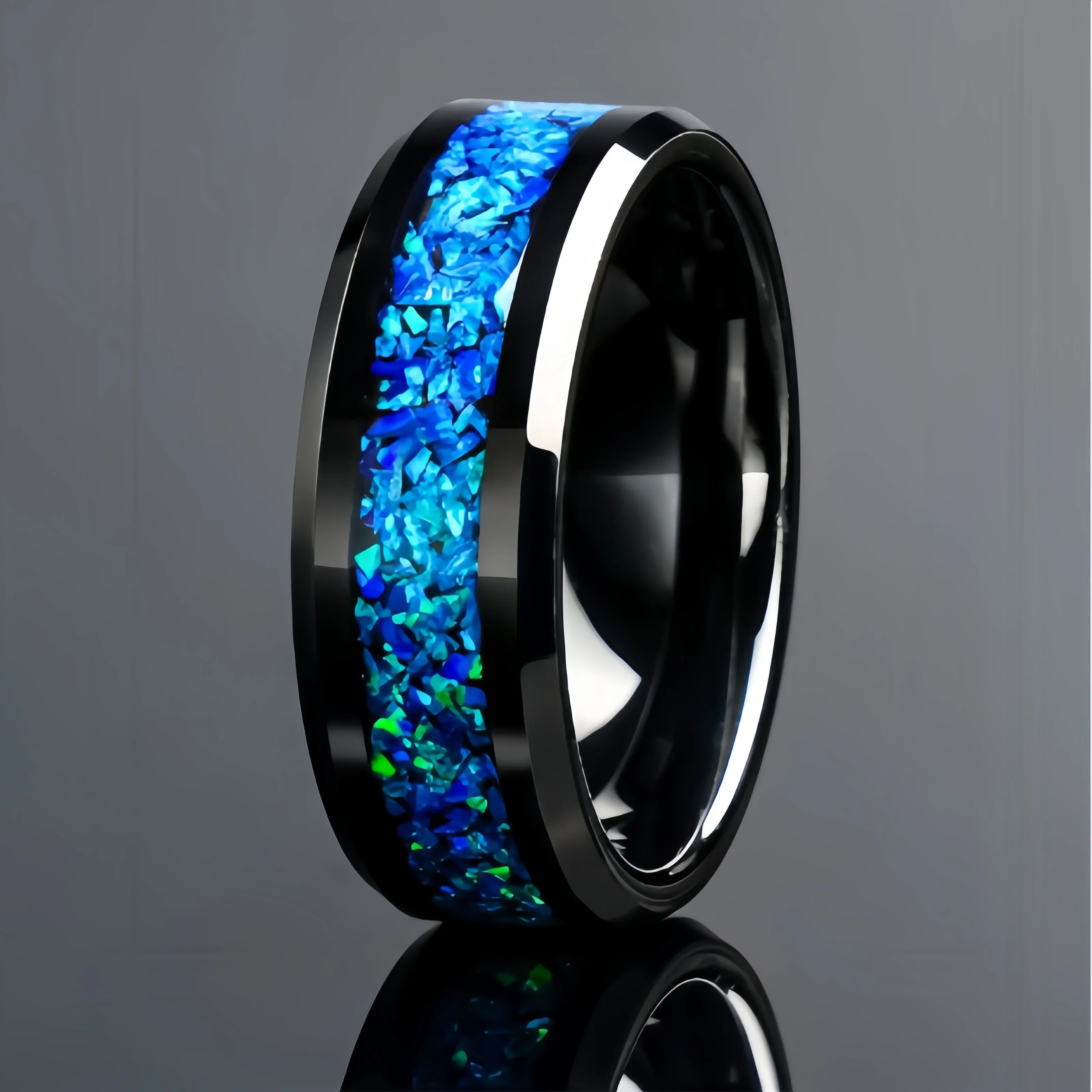 خاتم زفاف من سبائك التنجستين الأسود للرجال باللون الأزرق البحري لعام 2024، مقاس مريح، هدية رائعة لعيد الميلاد