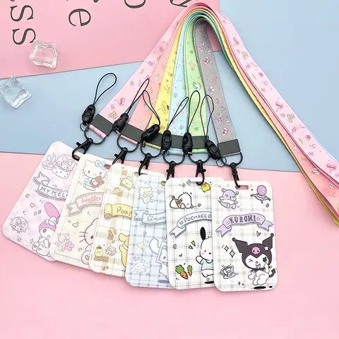 Cinnamoroll ID Badge Holder Neck Strap Pendant Kuromi Door Card Holders Lanyards Girls Pompom Purin Lanyard Credential Holder