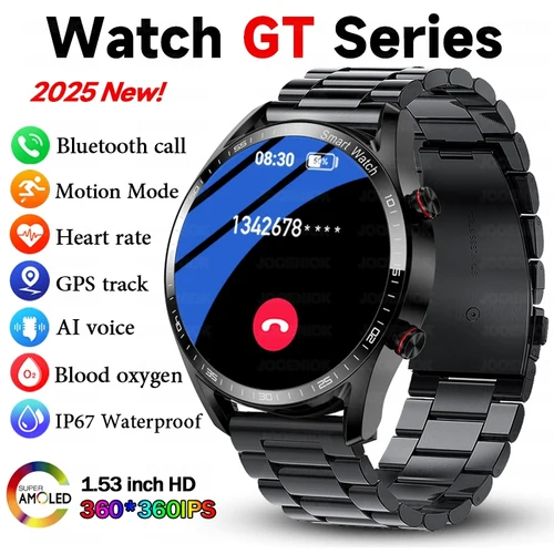Imagen 1 del producto 2025 nuevo reloj inteligente serie GT para hombres 1,53 pulgadas 360*360 pantalla HD reloj de negocios para hombres ritmo cardíaco Bluetooth llamada reloj inteligente resistente al agua
