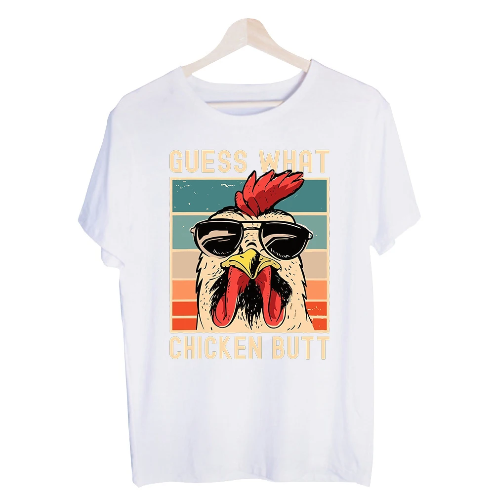Men's Chicken with Sunglasses Graphic Tee, Short Sleeve Vintage Style T-Shirt for Casual Daily Wear