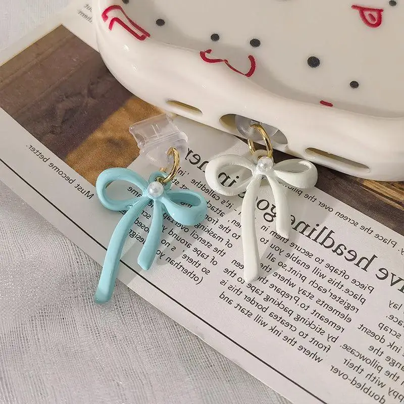 

1PC New Korea Cute Pink Bow Pearl For Phone Anti Dust Cap Charge Port Plug For iPhone Type C Dust Protection Stopper Accessorie
